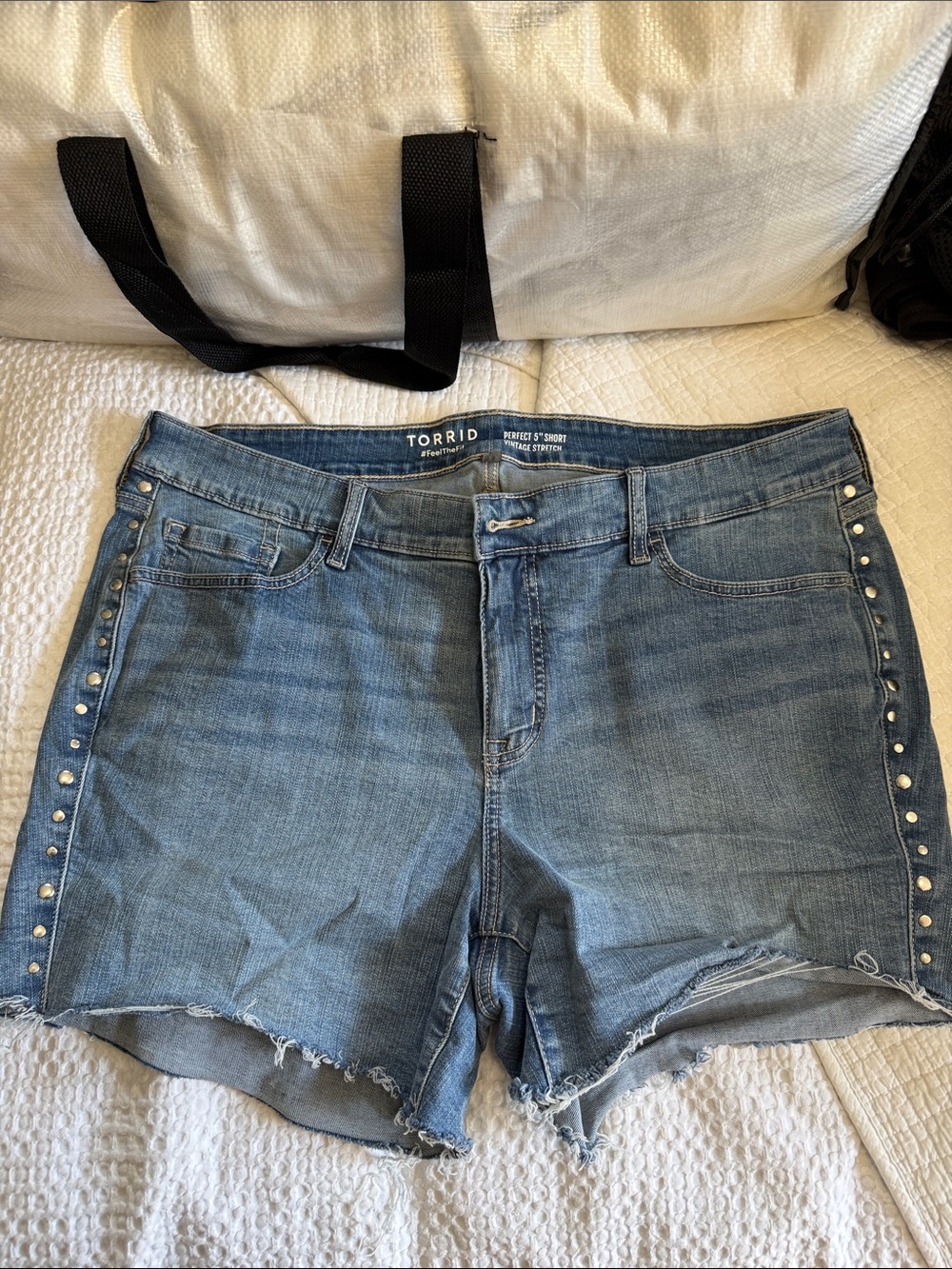 torrid Light Blue Studded Frayed Hem Denim Shorts